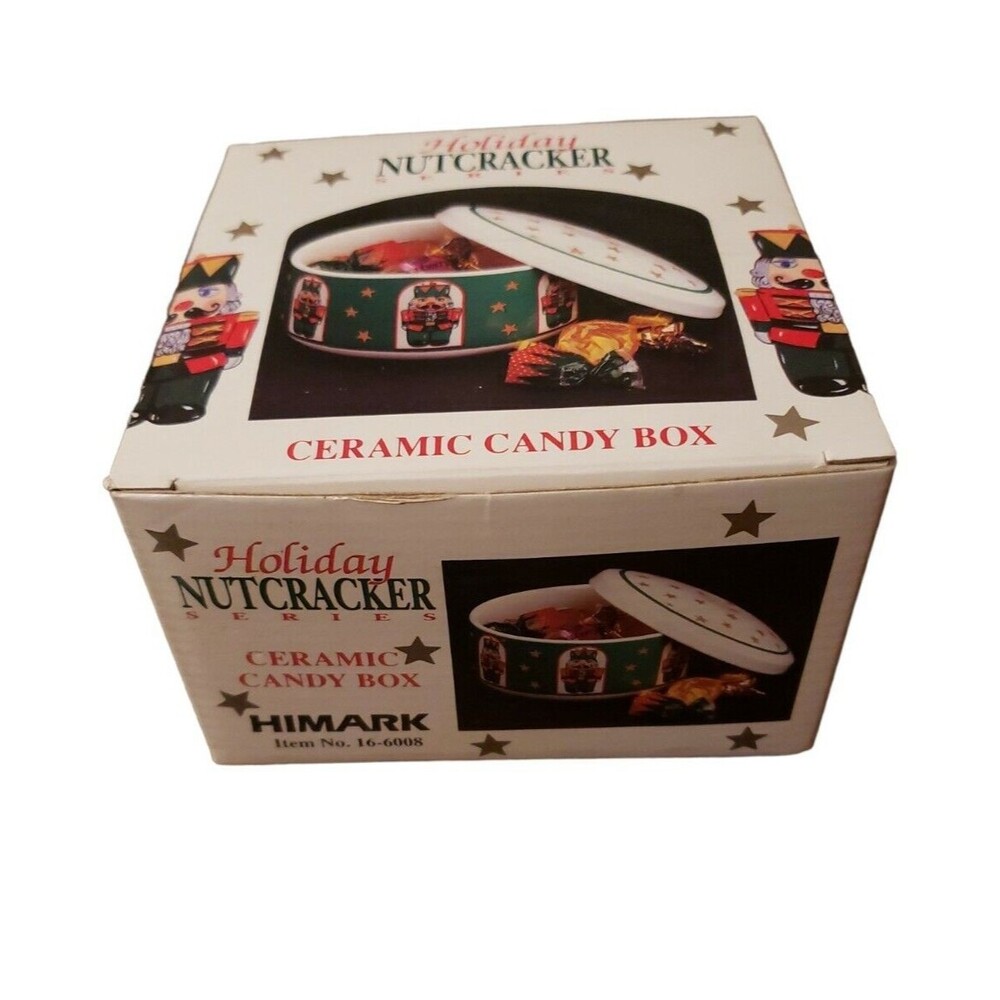 HIMARK Christmas Holiday Nutcracker Ceramic Candy Trinket Box Dish Vintage